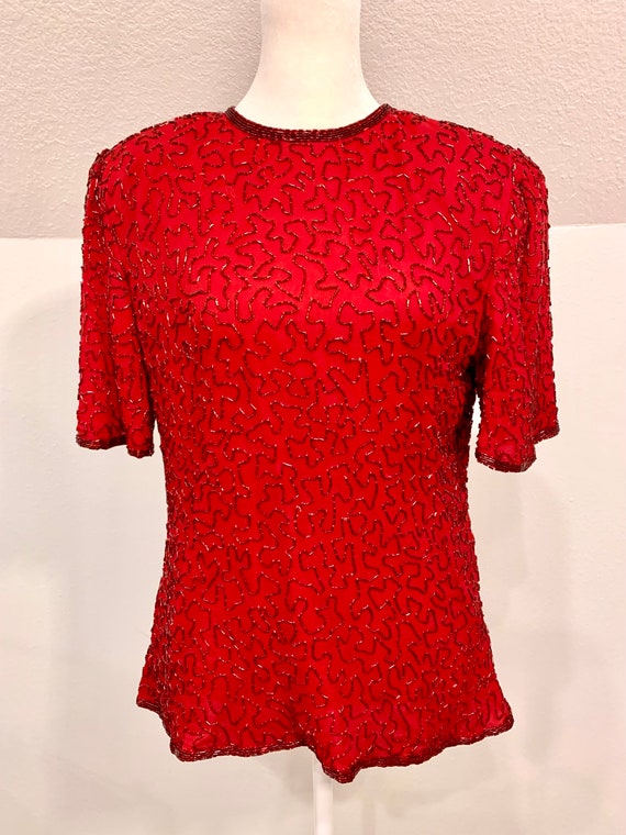 Laurence Kazar red beaded top - image 1