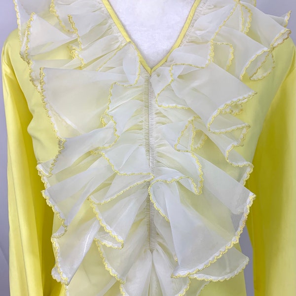 Lemon yellow blouse with lots of ruffle chiffon detail!