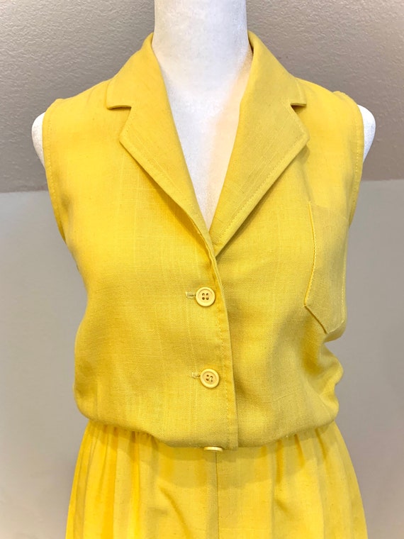 VTG sunny yellow 70’s/80’s sleeveless shirtdress - image 3