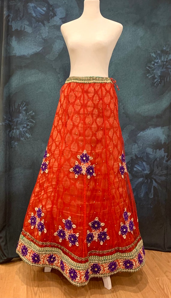 handmade sari skirt vibrant red and gold - image 1
