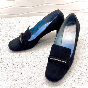 50’s black fabric heels with rhinestone detail