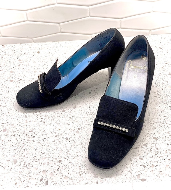 50’s black fabric heels with rhinestone detail - image 1