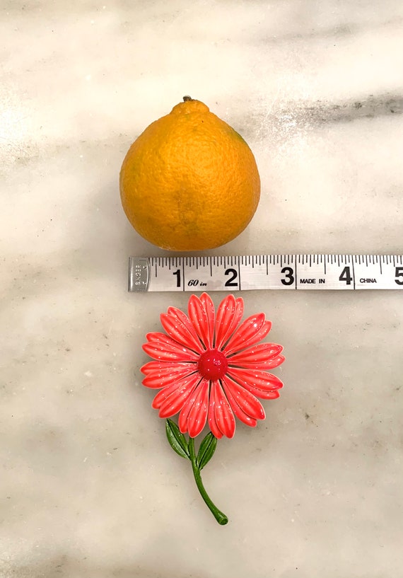 1960’s mod bright orange flower brooch pin - image 7