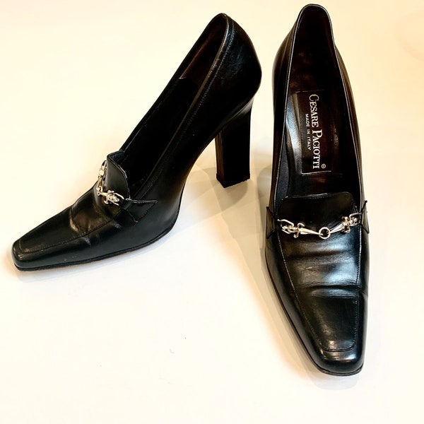 Cesare Paciotti killer vamp black loafers with signature dagger detail! Nod to goth. Worn once. Made in Italy of the highest quality