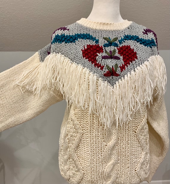 80’s handmade fringy sweater hygge statement