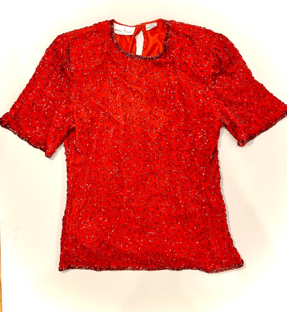 Laurence Kazar red beaded top - image 3