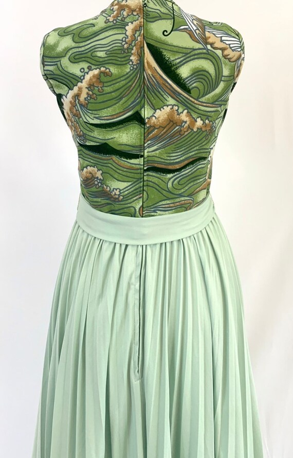 Handmade 70’s maxi dress in sea foam green pleats… - image 3