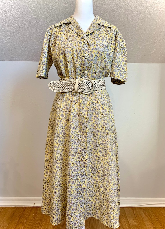 Handmade 1940’s yellow floral dress - image 1