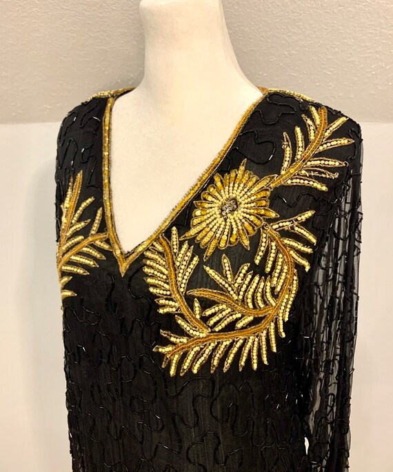 80’s black beaded top gold accents - image 3