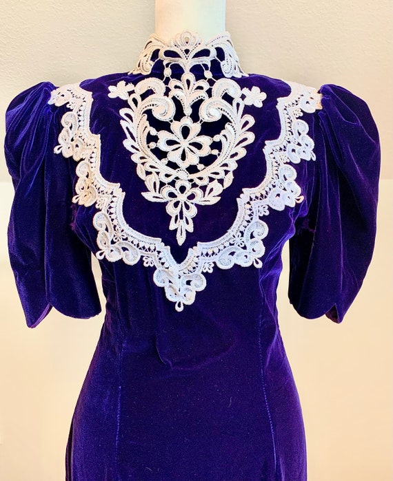 80s Scott McClintock dress deep plum purple velvet - image 6