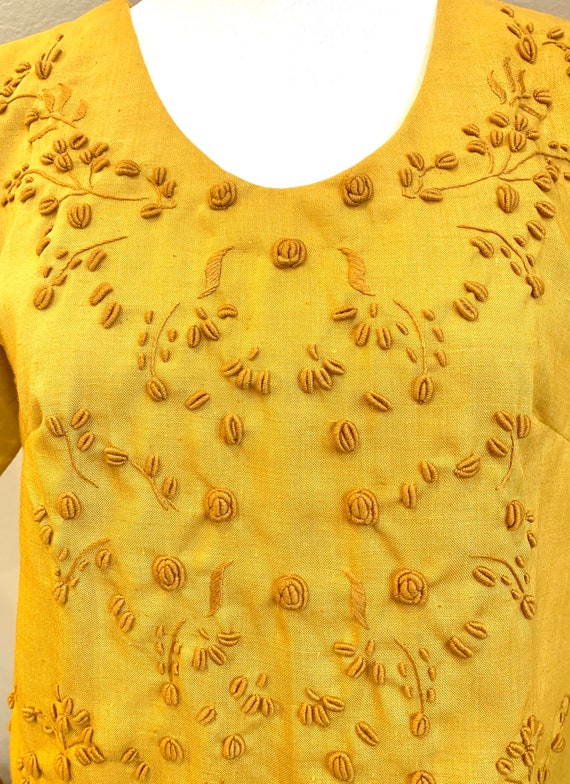 1960’s yellow shift dress handmade embroidered - image 4