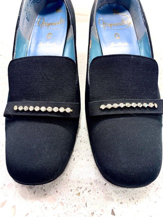 50’s black fabric heels with rhinestone detail - image 3