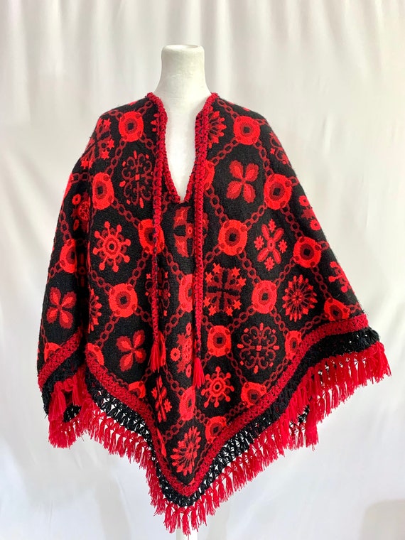 60s 70s black and red reversible poncho