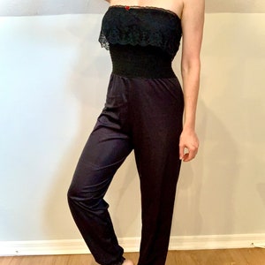 70’s black lingerie romper haram pants lace ruffle sleeveless sexy polyester