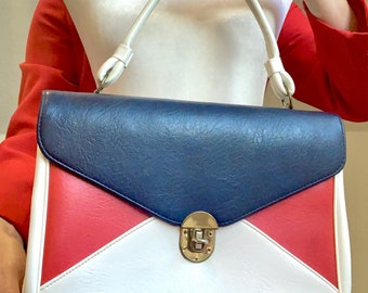 1960’s vinyl handbag red, white and blue