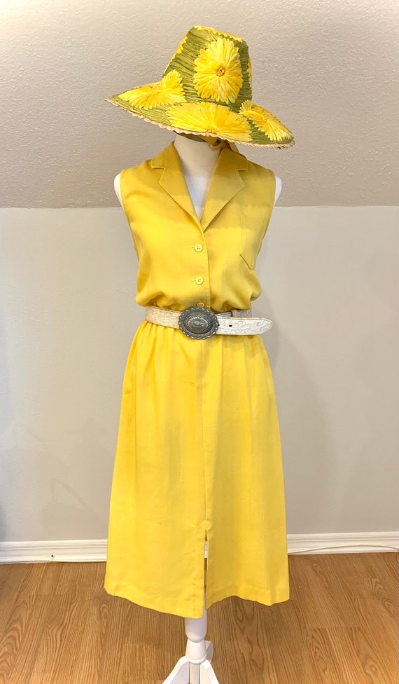 VTG sunny yellow 70’s/80’s sleeveless shirtdress