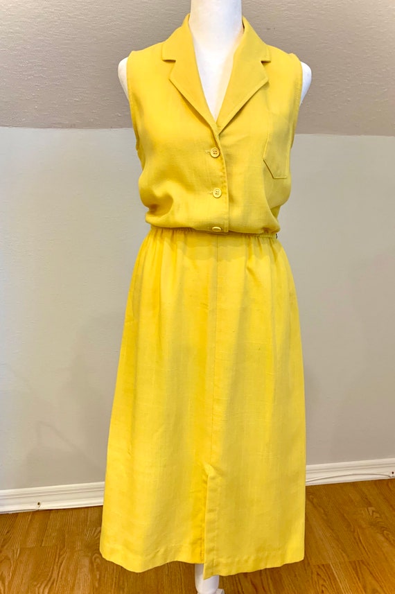 VTG sunny yellow 70’s/80’s sleeveless shirtdress - image 2