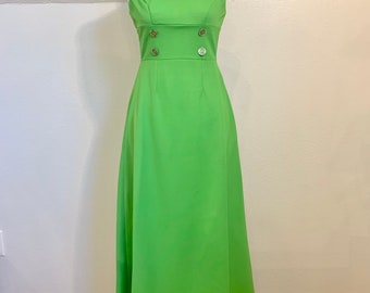 1960s Mod Maxi Dress: Handmade Kelly Green Vintage Gown