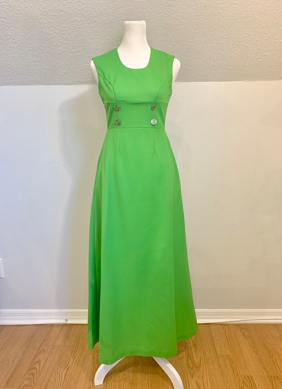 1960’s grass green mod maxi dress Kelly green han… - image 1