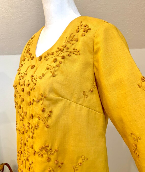 1960’s yellow shift dress handmade embroidered - image 2