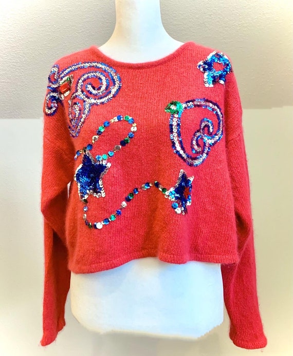 80’s cropped angora bejeweled sweater