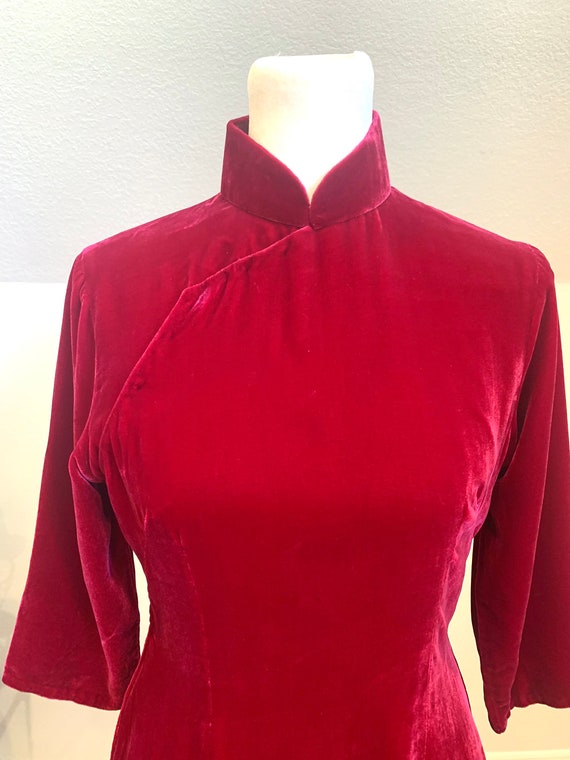 1940’s cheongsam dress gorgeous jewel tone red sil