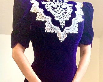 80s Scott McClintock dress deep plum purple velvet