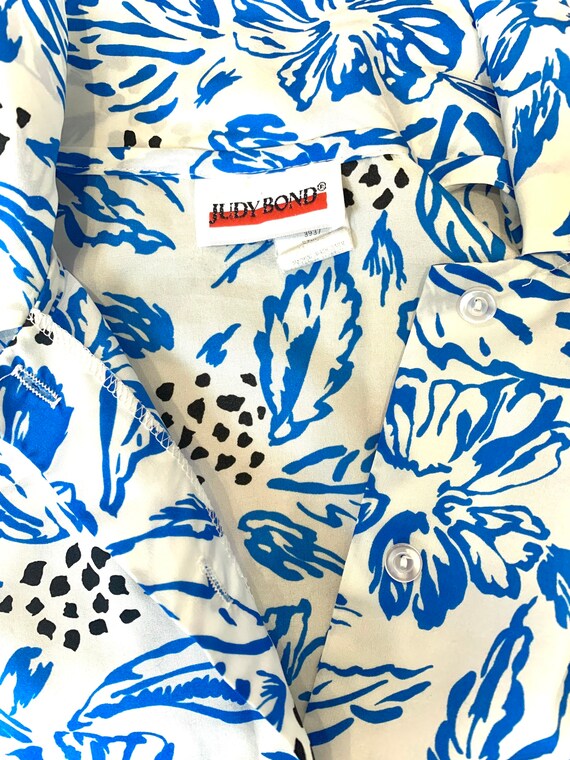Blue floral blouse with pussy bow - image 5