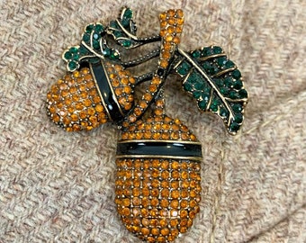 VTG acorn rhinestone autumn pin brooch