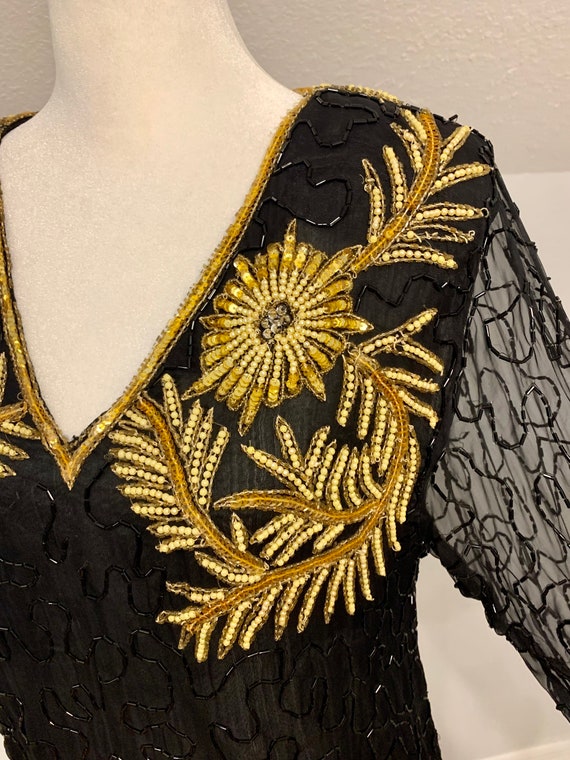 80’s black beaded top gold accents - image 5
