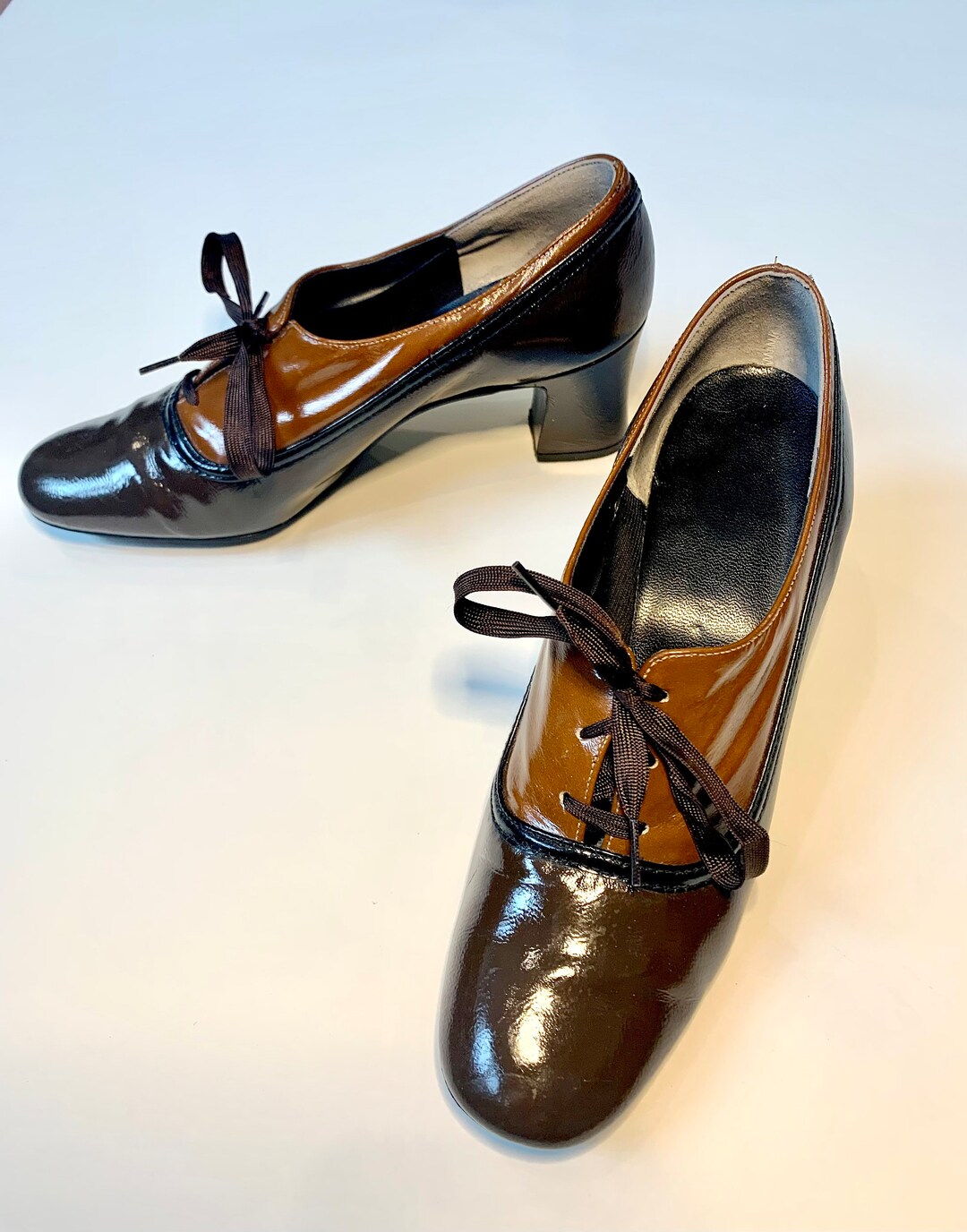 VTG Spectator Shoes Lace up 40s Brown on Brown Patent Leather Etsy