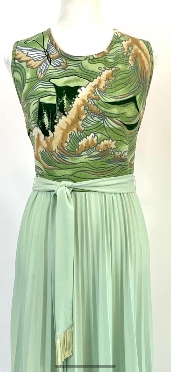 Handmade 70’s maxi dress in sea foam green pleats… - image 1
