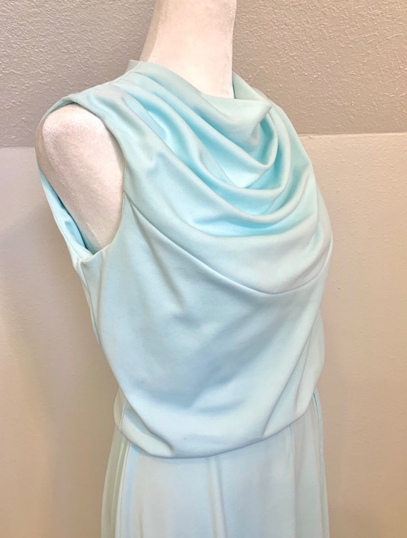 VTG Pale blue maxi dress draped bodice icy blue