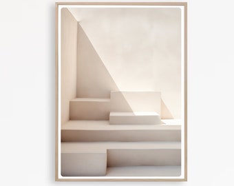 Impression d'escalier, peinture d'escalier minimaliste, art mural beige, impression d'escalier neutre, téléchargement immédiat