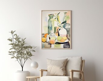 Abstract Kitchen Wall Art, Still Life painting, Abstract Watercolor Print, Giclee Canvas print