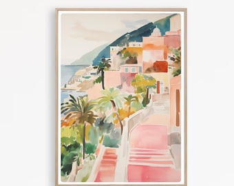 Amalfi coast Print, Positano Painting, Italy Wall Art, Amalfi Poster, Travel Wall Art, Italian watercolor,  Instant Download
