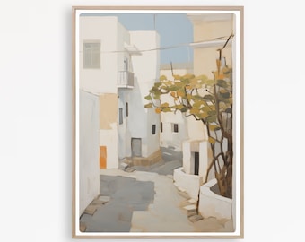 Greek Village Street Print: Mediterranean Scene (Digital Download)