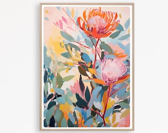 Australian Native Flower Painting, Floral Art Print, Botanical Wall Art, Colorful Australian Flora, INSTANT Download