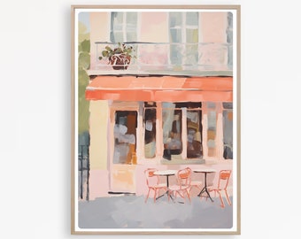 Paris Cafe Wall Art, Parijse bistro, Frankrijk Cafe aquarel schilderij, Parijs reisposter, Instant Download