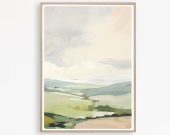 Landscape Art Print, Abstract Landscape painting, Scenery Print, Nature Lover Gift, Soft tones,  Instant Download