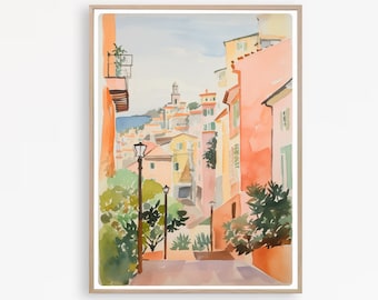 Nice, France Art Print, French Riviera Painting, Nice Travel Poster, France Wall Art,  Instant Download