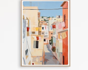 Italy Hanging Laundry Print, Naples Street Watercolor, Colorful Italy Poster, Laundry room Wall Art, Printable Wall Art,  Instant Download