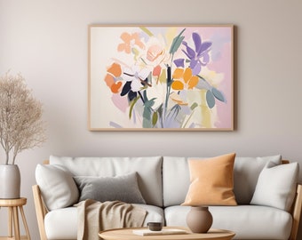 Floral Abstract Painting, Colorful flower Print, Modern flower Wall Art, X Large abstract Print, fine Art