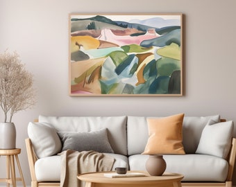 Mid Century Abstract Landscape, Large Abstract Canvas Print, Modern landscape Painting, Giclee Print
