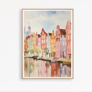 Amsterdam Watercolor Painting, Netherlands Print, Amsterdam Cityscape, Travel Print, Instant Download