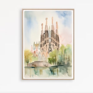 Barcelona Print, Barcelona Watercolor painting, Sagrada Familia Print, Barcelona Spain Wall Art, Instant Download