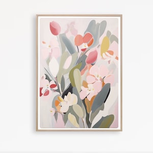 Abstract Flower Print, Neutral Floral Wall Art, Abstract botanical Art, Modern Floral Painting, Instant Download