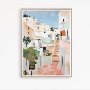 Impresión del casco antiguo de Ibiza, pintura de Eivissa, impresión de viaje a España, acuarela de Ibiza, impresión de Dalt Vila, descarga instantánea