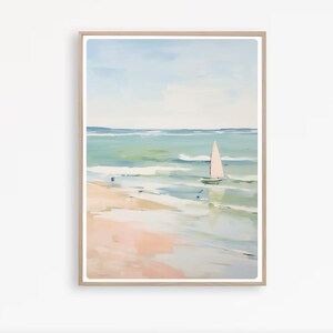 Sailboat Print, Pink Sailing boat Painting, Nautical Decor, Summer Beach Print, Ocean Wall Art, Beach House Decor, Instant Download
