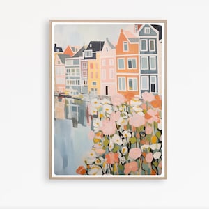 Amsterdam City Print, Canal Side Houses, Netherlands Wall Art, Amsterdam Travel Print, Travel gift,  Instant Download